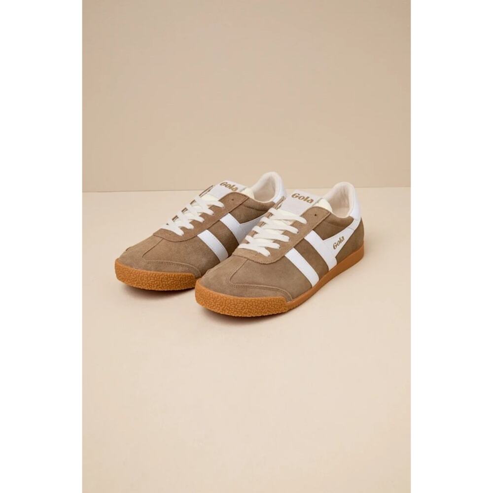 NEW Gola Elan Tobacco and White Color Block Suede Leather Sneakers 7 - Picture 2 of 4